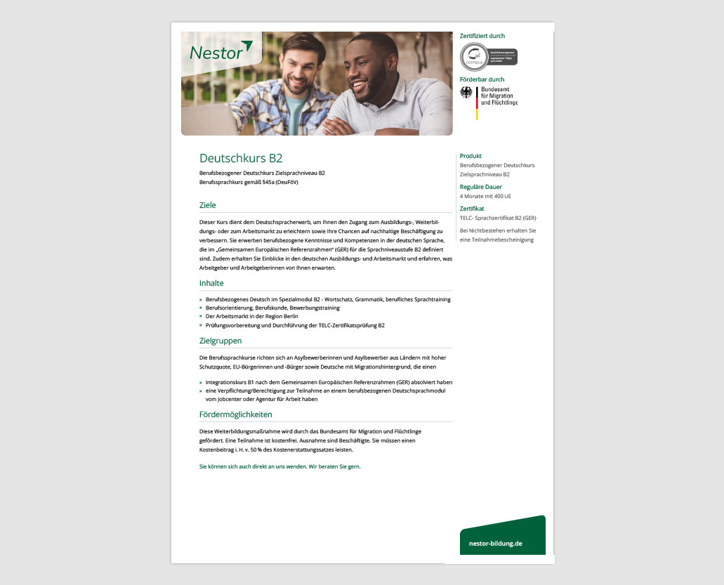 Produktblatt »Berufssprachkurs B2« Produktblatt »Berufssprachkurs B2«