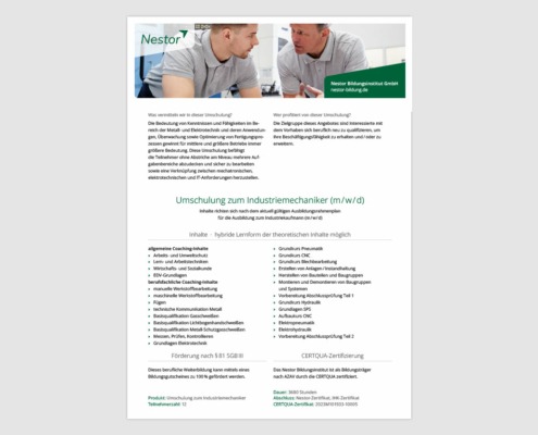 Produktblatt »Industriemechaniker«