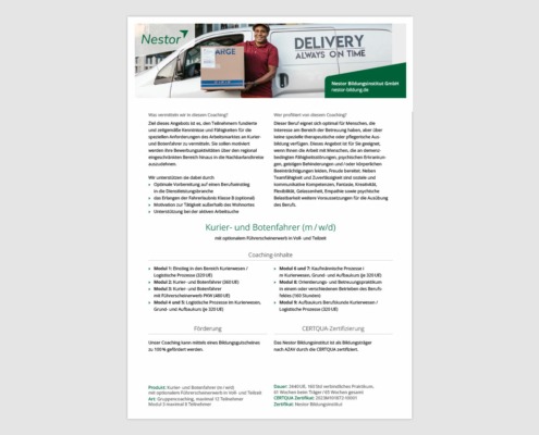 Produktblatt »Kurier- und Botenfahrer«