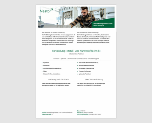 Produktblatt »Metall- und Kunststofftechnik«