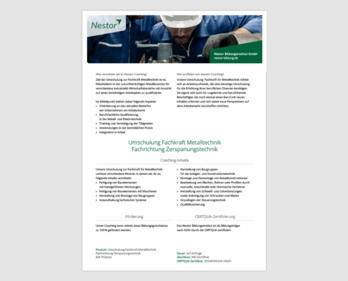 Produktblatt »Umschulung Metalltechnik Zerspanungstechnik«