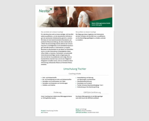 Produktblatt »Umschulung Tischler«